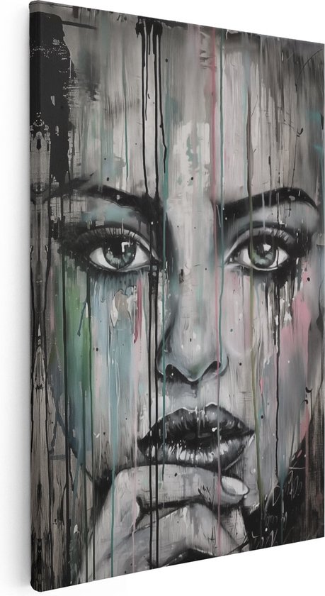Artaza Peinture sur toile représentant une femme avec des gouttes de Peinture sur son visage – 80 x 120 – Groot – Photo sur toile – Impression sur toile