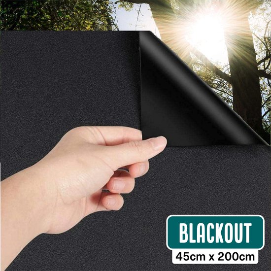 Homewell Verduisteringsdoek 45x200cm - Raamfolie Verduisterend - Blackout - Anti Inkijk, Isolerend en Zonwerend - Herbruikbaar - Statisch – Zwart