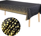 Tafelkleed Plastic - 137 x 274cm - Zwart Tafelkleed - Gouden Stippen - Tafeldoek - Tafellaken - Tafelzeil - Halloween - Bruiloft - Kerst