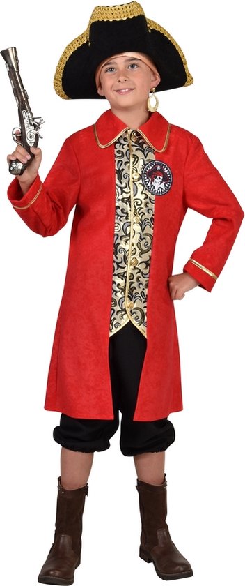 Magic By Freddy's - Kapitein Haak Kostuum - Piraat Kapitein Schat Aan De Haak - Jongen - Rood, Zwart - Maat 104 - Carnavalskleding - Verkleedkleding