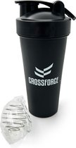 CrossForce Whey Shaker 600ML - Shakebeker - Waterfles - Drinkfles - Smoothie - Zwart