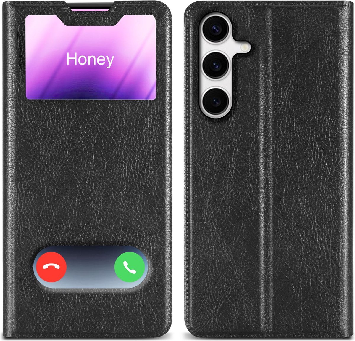 Cadorabo Hoesje geschikt voor Samsung Galaxy S24 in Zwart - Beschermhoes met magnetische sluiting, standfunctie en 2 kijkvensters Book Case Cover Etui