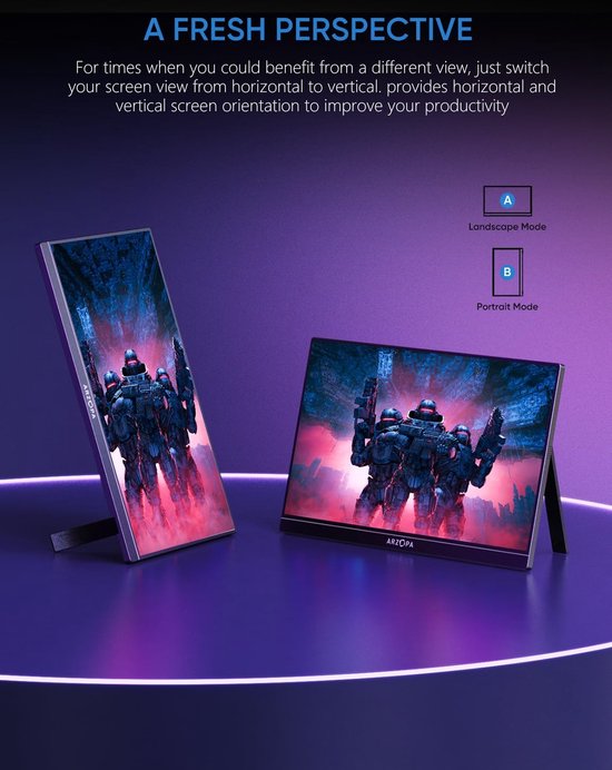 Arzopa G1 Game - Moniteur de Gaming portable - Béquille intégrée - 144 Hz - 16,1 pouces