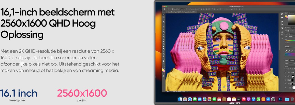Arzopa Z1RC 2.5K Portable QHD Monitor 16 inch 2560x1600 16:10 USB-C HDMI 100% sRGB Kleurecht - Afbeelding 5