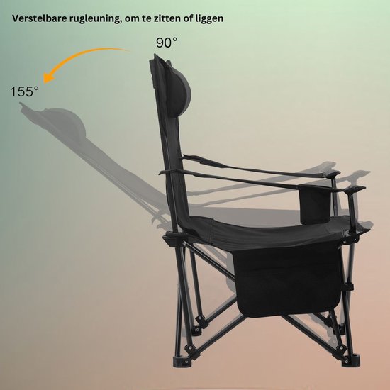 Strandstoel Opvouwbaar - Strandmat met Rugleuning Inklapbaar - Volwassenen en Kinderen - Zwart van Merkloos — afbeelding 3