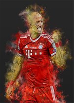 Wallofprints - Robben poster op A0 semi- glossy papier - 84x118.8 cm - Sport poster - Voetbal poster - Unieke poster van Arjen Robben in Bayern Munchen tenue met donkergrijze achtergrondkleur