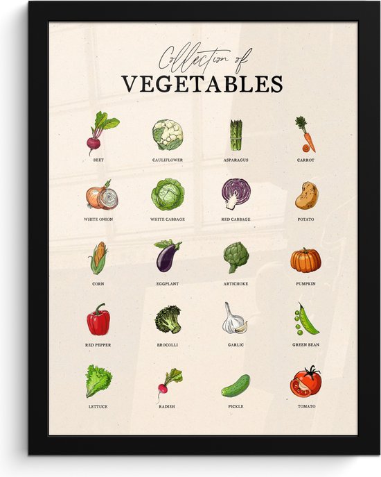 Cadre photo avec affiche - Cadre pour affiche 30x40 cm - Posters - Types de légumes - Coloré - Aliments - Vintage - Photo dans cadre - Décoration murale de Cuisine - Accessoires de Décoration murale - Décoration murale - Peintures
