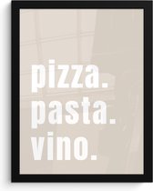 Cadre photo avec affiche - Cadre affiche 30x40 cm - Posters - Citation - Pizza, Pâtes, Vino - Beige - Wit - Photo sous cadre - Décoration murale Cuisine - Accessoires Décoration murale - Décoration murale - Peintures