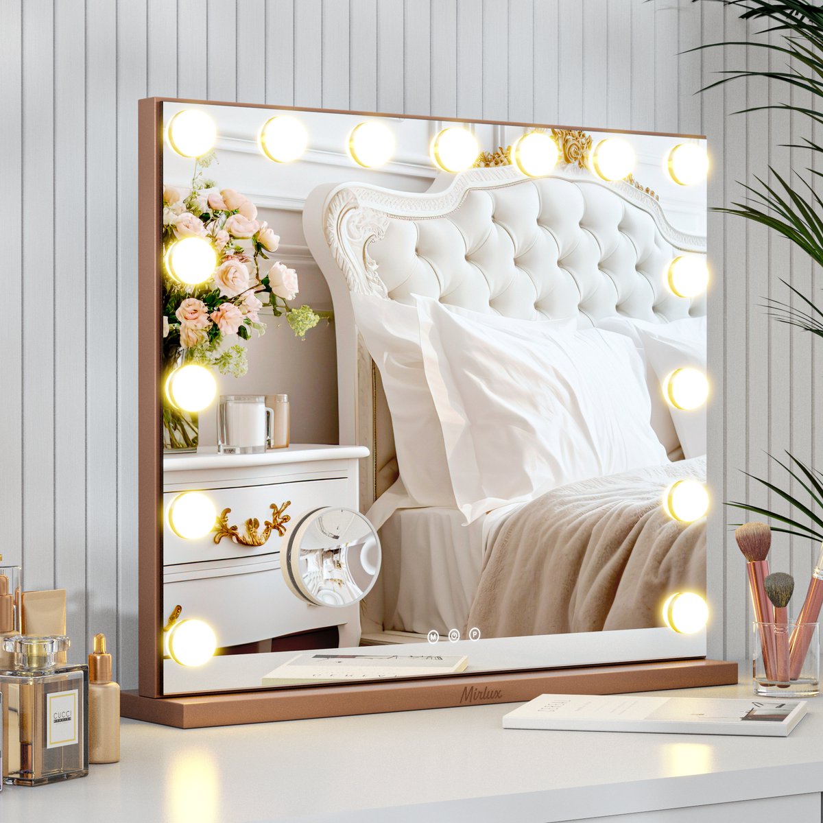 Bol.com Mirlux Hollywood Spiegel 58x48CM – Make Up Spiegel met Verlichting – 15x LED Lampen – 3 Lichtstanden – 10x Vergroting – ... aanbieding