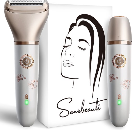 2-in-1 Ladyshave Gezicht - Oksels - Benen - Bikinilijn - Sansbeauté® - Scheerapparaat Vrouw - Ontharingsapparaat Electrisch Ontharen - Gezichtsontharing Dames - Trimmer Vrouw - Ladyshaves Bikini - USB Oplaadbaar