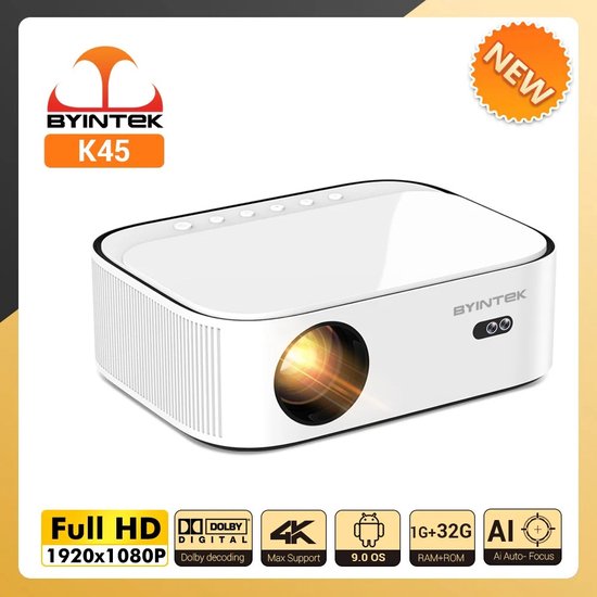 Foto: Byintek wifi projector beamer wifi beamer projector thuis bioscoop 4k 1920x1080 wit wifi bluetooth