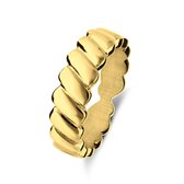 Lucardi Dames Stalen goldplated ring ribbels - Ring - Staal - Goudkleurig - 18 / 57 mm