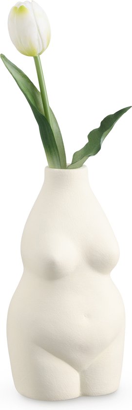 Navaris torso vaas van aardewerk - Decoratieve bloemenvaas - Deco voor woonkamer of slaapkamer - Trendy vorm in wit