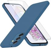 Geschikt voor Samsung Galaxy A35 5G - Dun Zacht TPU Siliconen - 1 Stuk Screenprotector - Back Cover Hoesje - Blauw