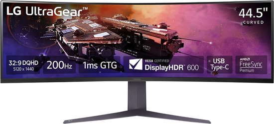 LG UltraGear 45GR75DC-B - QHD 1ms 200Hz Curved Gaming Monitor met USB Type-C