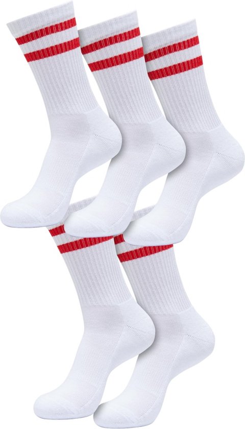 Urban Classics - Double Stripe 5-Pack Sokken - Wit/Rood