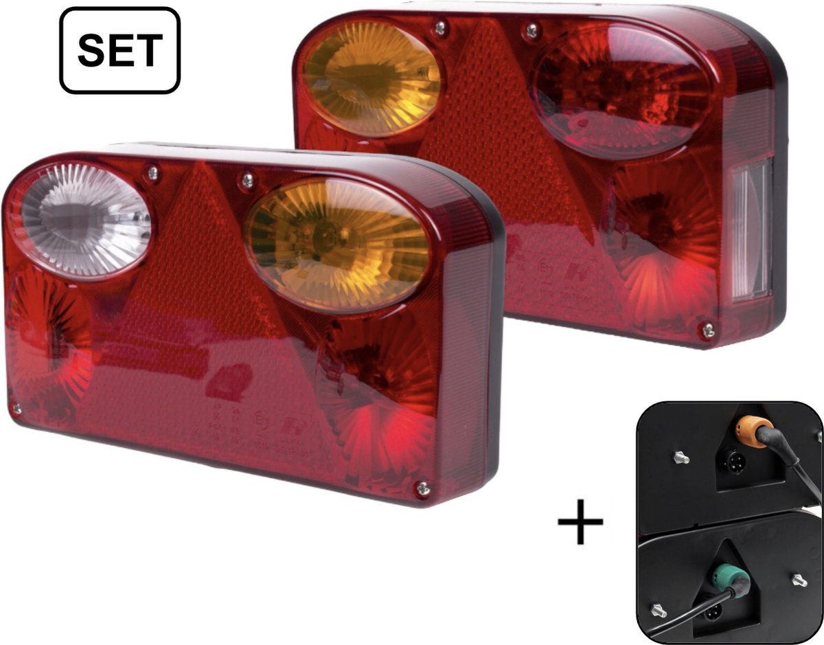 PD® - Achterlicht Aanhangwagen - DELUXE SET - Caravan achterlichten - Links en rechts - Rood en Wit - 220 x 140 mm