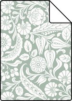 Proefstaal ESTAhome behangpapier bloemmotief vergrijsd groen - 139329 - 26,5 x 21 cm