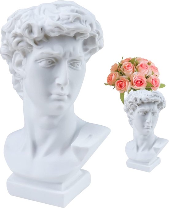 2 stuks vaaskop, hars David Statue bloemenvaas voor hars kunst, handwerk sculptuur, bloemenopstelling vaas, penhouder en kantoor tafel wooncultuur