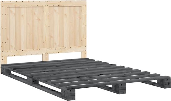 vidaXL - Bedframe - met - hoofdbord - massief - grenenhout - grijs - 140x200 - cm