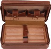 Cedar Travel Cigar Humidor Case met bevochtiger en verdeler - Sigarenkist Gift Set voor 4 sigaren met opbergtas - Bruin Cigar case