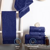 Set van 8 handdoeken van 100% katoen, 4 badhanddoeken 70x140 en 4 handdoeken 50x100 cm, badstof, zacht, handdoek, groot, marineblauw
