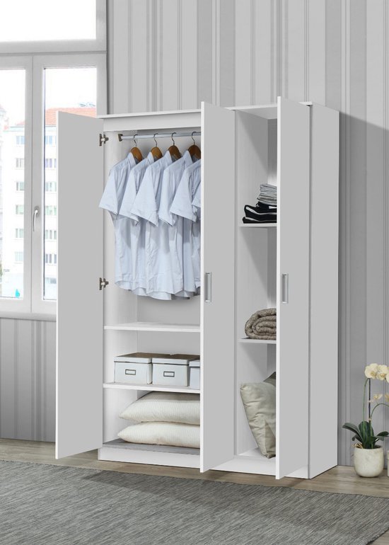 Interiax Armoire ' Lucas' 3 portes Wit (184x120x52)