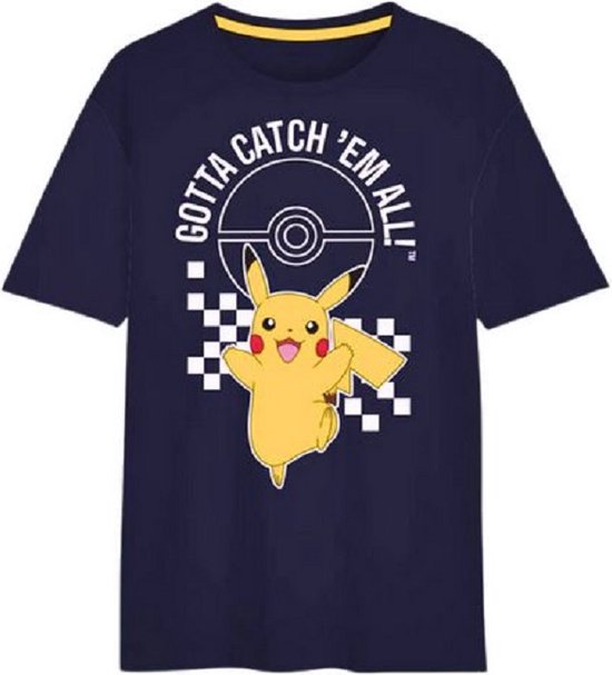 Pokemon - Pikachu - t-shirt - unisex - kinder - tiener - korte mouw - marine - maat 122/128