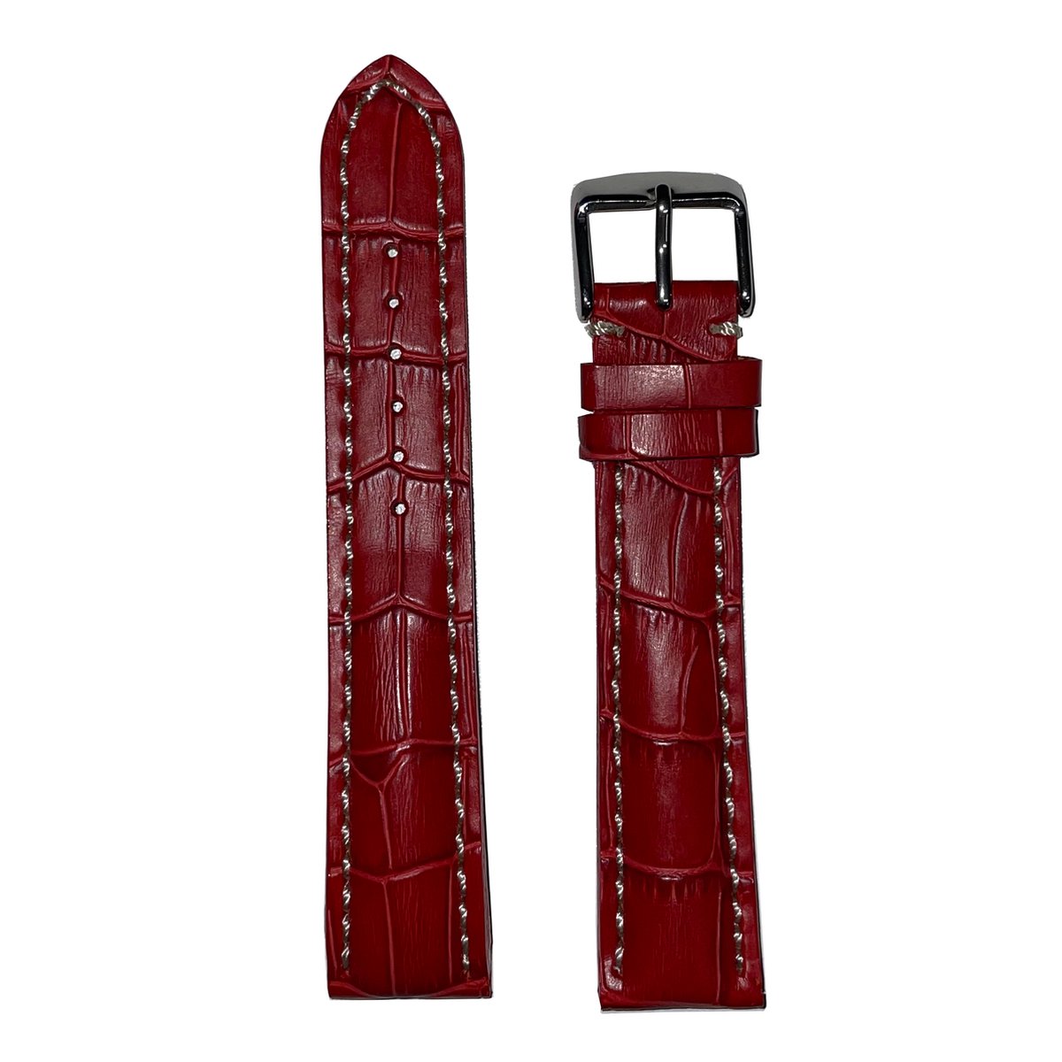 Horlogeband - 20mm - Mat Rood - Echt leer in croco print - Roestvrijstalen gesp