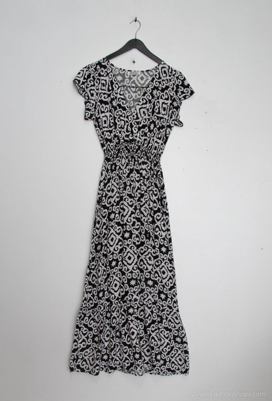 Lange dames jurk Judy fantasiemotief zwart wit Maat XS strandjurk