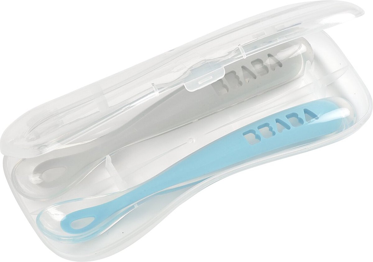 Goedkoopste Béaba - Siliconen lepeltjes - Set van 2 - Blauw/grijs - 4 maanden