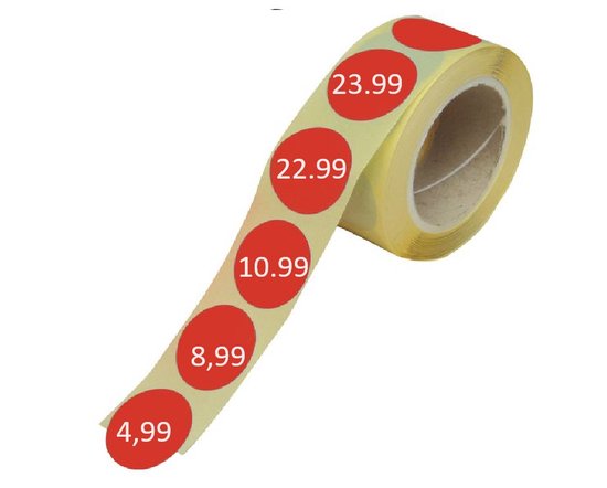 prijsstickers op rol - 1000 stickers - 26,99 - rood | bol