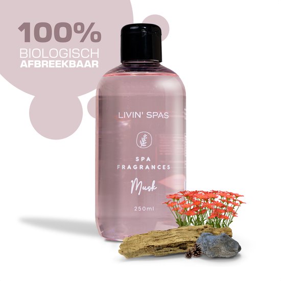 LIVIN' Spa Geur Musk - Whirlpools - Hottub Geuren - Spa Geuren - Spa Geur Musk - Op Alcoholische Basis - Tast Waterkwaliteit Niet Aan - Spa Aroma - Hoge Concentraat - Geschikt voor Jacuzzi, Spa en Hottub - 250ML - Roze