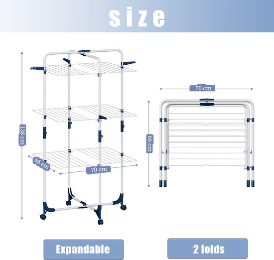 IBOWZ Kleding Paardenkleding Airer Vrijstaand Groot Droogrek, Droogrekken voor kleren Buiten, Opvouwbare Lengte Verstelbare Ruimtebesparende Kledingstuk Rack, voor het drogen van kleding, Beddengoed