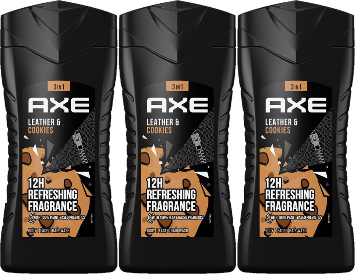 Goedkoopste Axe Leather & Cookies 3-in-1 Douchegel - 3 x 250 ml
