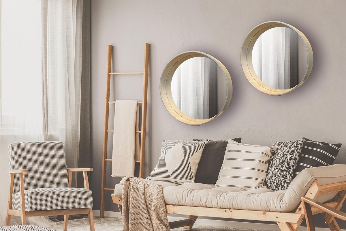 Spiegel rond met houten lijst - naturel - ø76 cm