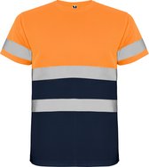 Technisch hoog zichtbaar / High Visability T-shirt met korte mouwen Oranje / Donker Blauw maat 3XL