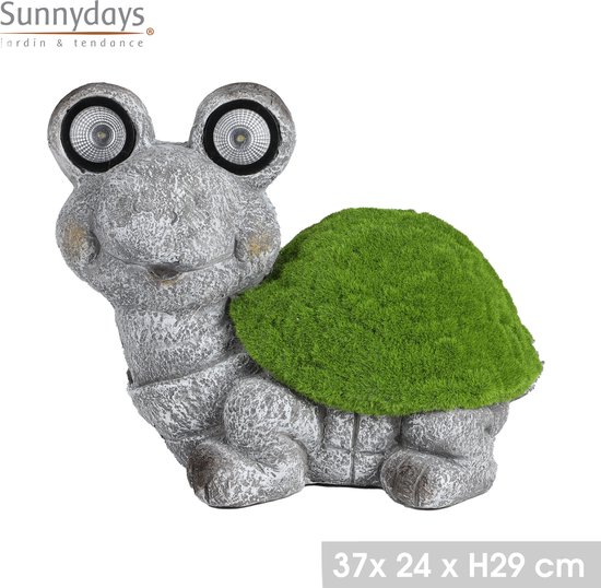 Foto: Tuin figuur solar mood led solar turtle in magnesia en flocking grass 37x24xh29cm