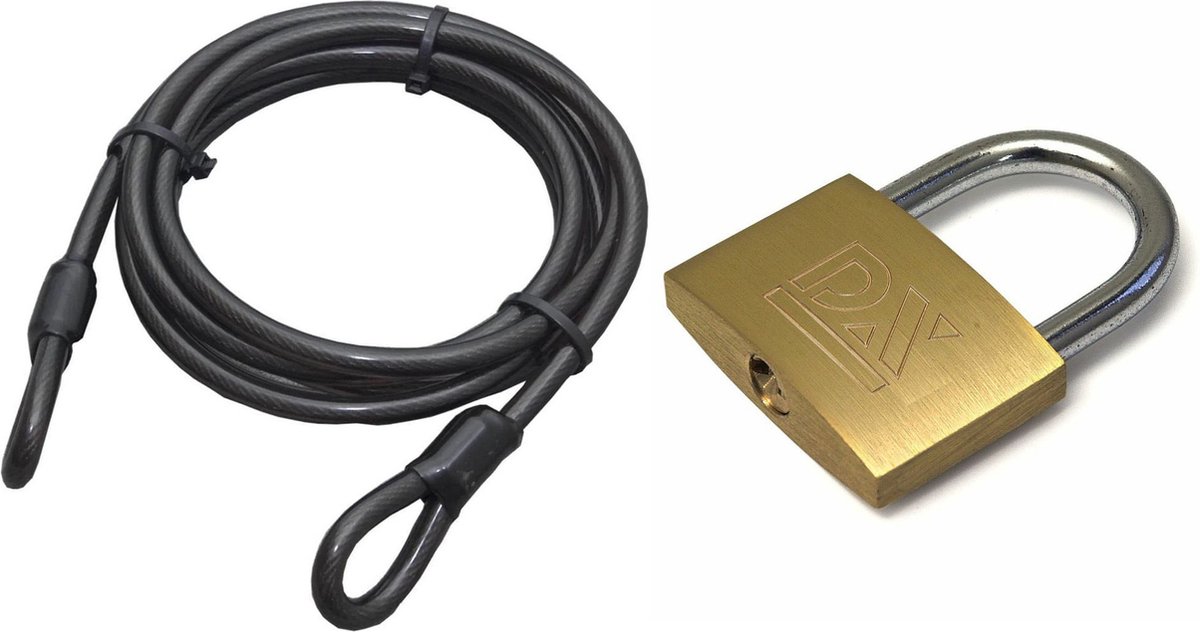 ASF Fischer staalkabel met hangslot 60 mm - kabel geplastificeerd 10m x 8mm - met sleutels - spullen vastzetten - anti diefstal