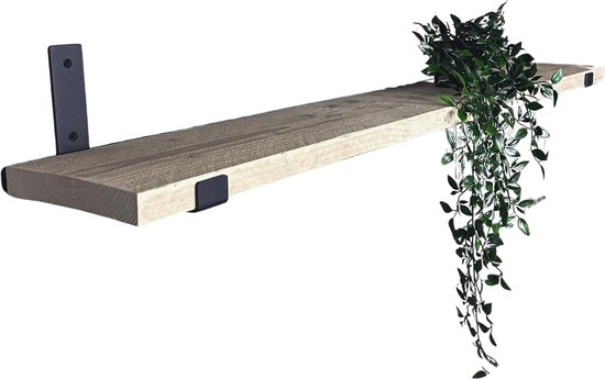 Maison DAM - Wandplank - Steigerhout geborsteld - Zwarte plankdragers - 110cm breed - 20cm diep