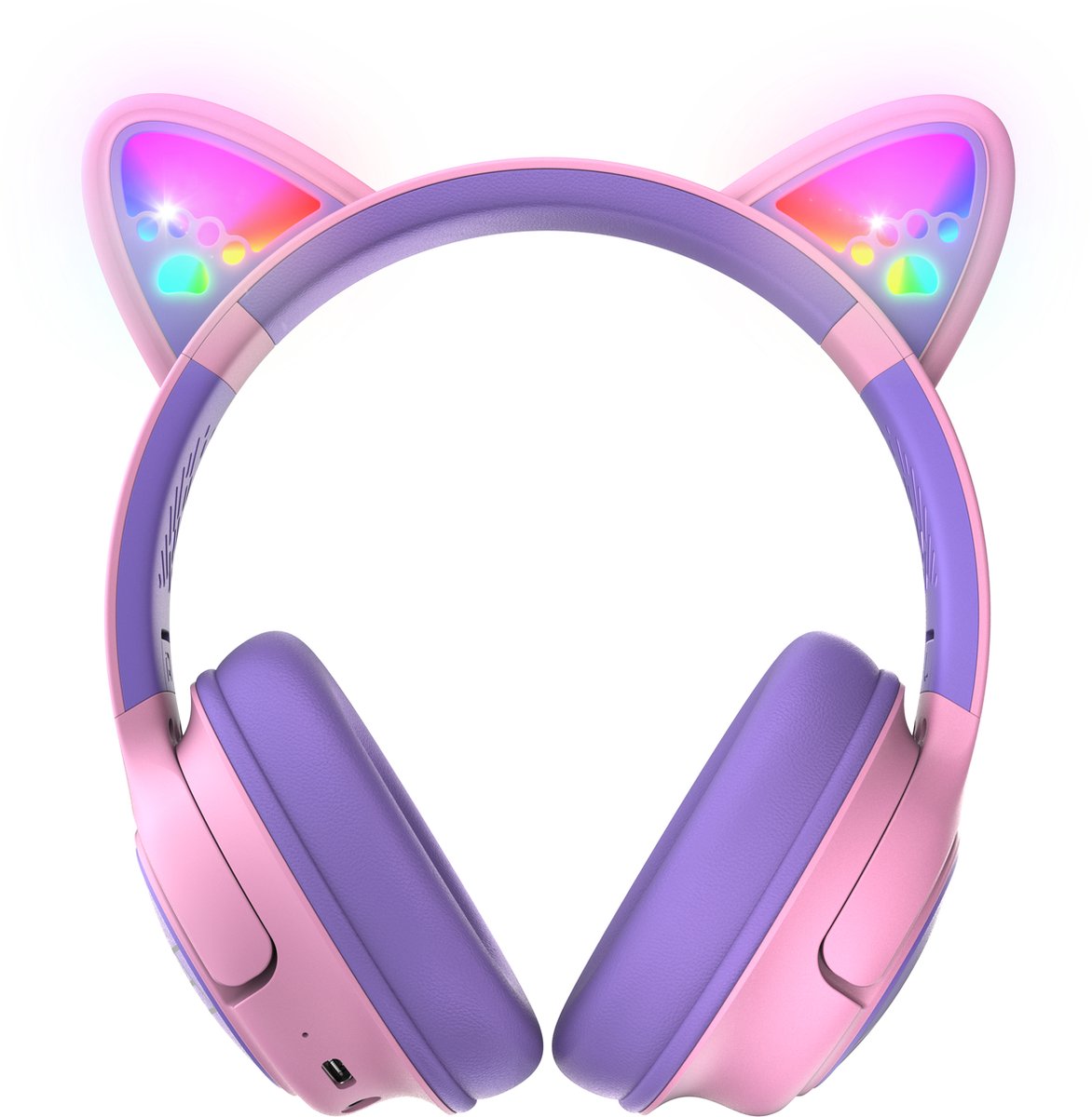 Afbeelding 2 van PowerLocus Bobo - Draadloze Koptelefoon voor Kinderen - Bluetooth koptelefoon - 74/85/94dB Volumebegrenzing - Katten Oortjes - Led Verlichting - Paars/Roze