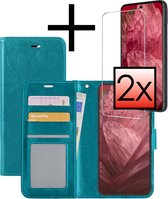 Hoes Geschikt voor Google Pixel 8a Hoesje Book Case Hoes Flip Cover Wallet Bookcase Met 2x Screenprotector - Turquoise