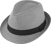 Trilby linnen uni stof hoed met ripband-lint Zwart - Maat: 57-M