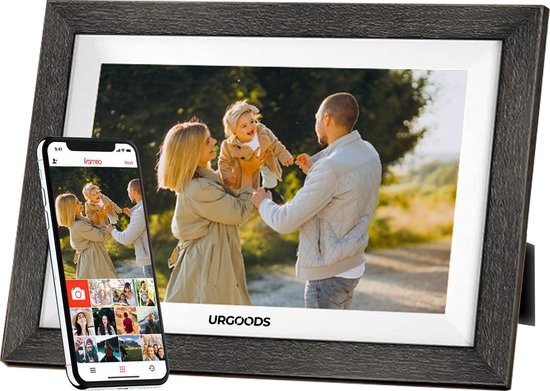 Digitale Fotolijst met Wifi - Frameo App - 10.1 Inch - IPS Touch Screen - 32GB - Eikenhout Grijs - Moederdag Cadeautje