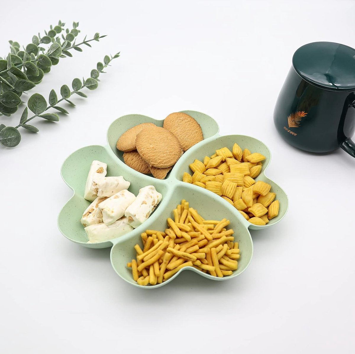 JNWYH 4 stuks snackschalen, sterk en robuust, snackborden met 5 vakken voor levensmiddelen, snack, fruit, noten, snoep, dessertopslag (2 kleuren