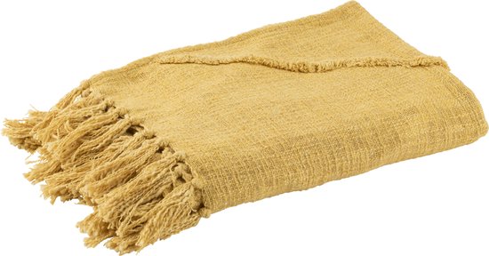 J-Line plaid Floches - katoen - mosterd - 190 x 56 cm