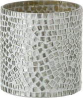 J-Line windlicht Mozaiek - glas - wit/zilver - small