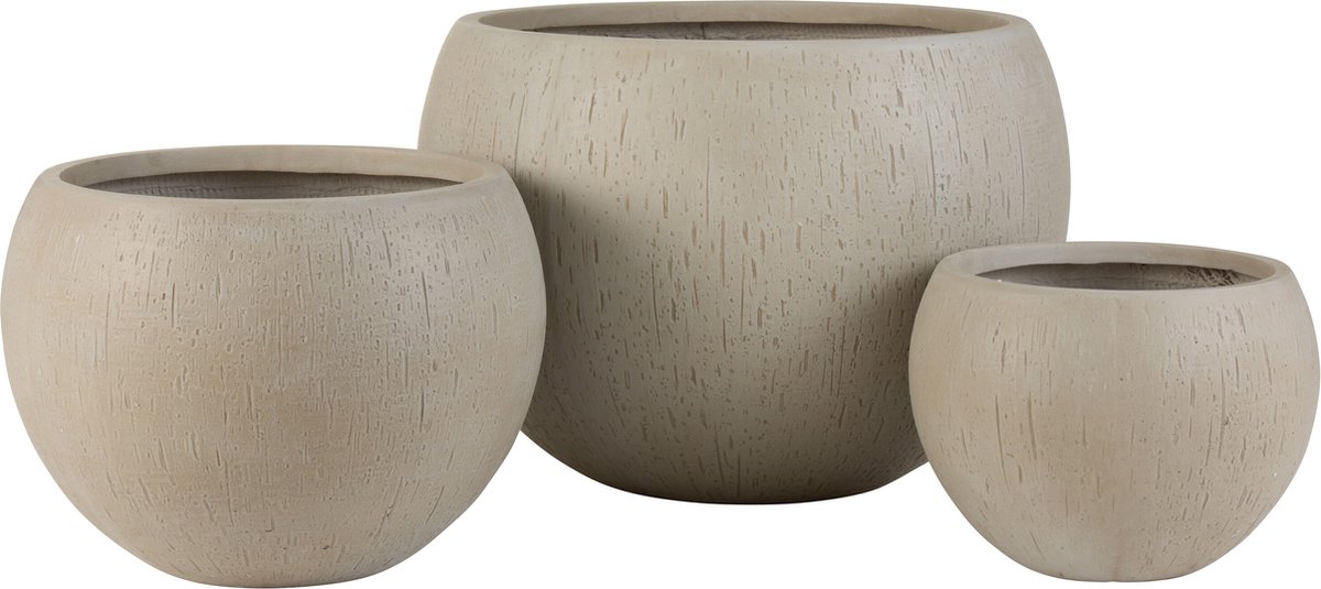 J-Line bloempot Rond Klei - keramiek - beige - 3 stuks - Ø 55.5 cm
