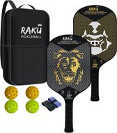 Raku® Pickleball Set - Lion - Gorilla - Carbon - Inclusief Padelzak - USA Pickleball goedgekeurde Set - Pickleball paddle - Inclusief Ballen en Grip