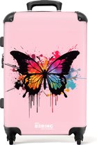 NoBoringSuitcases.com® - Kindertrolley met vlinder - Meisjes koffer roze - 20 kg bagage